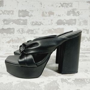NEW Open Edit Kaia Black High Chunky Block Heel Open Toe Slip On Sandals W542